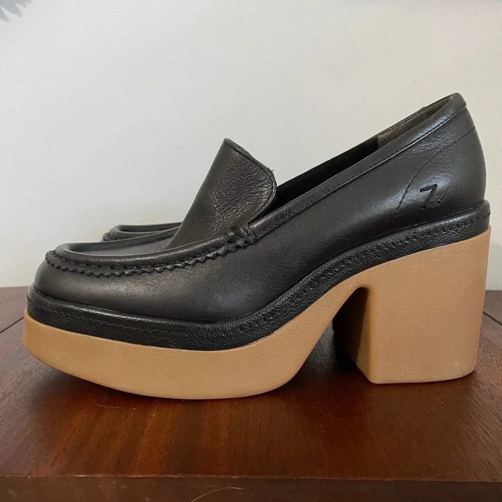 Zodiac Dorit Black Leather Platform‎ Loafer Chunky Slip On Loafer Women's 8